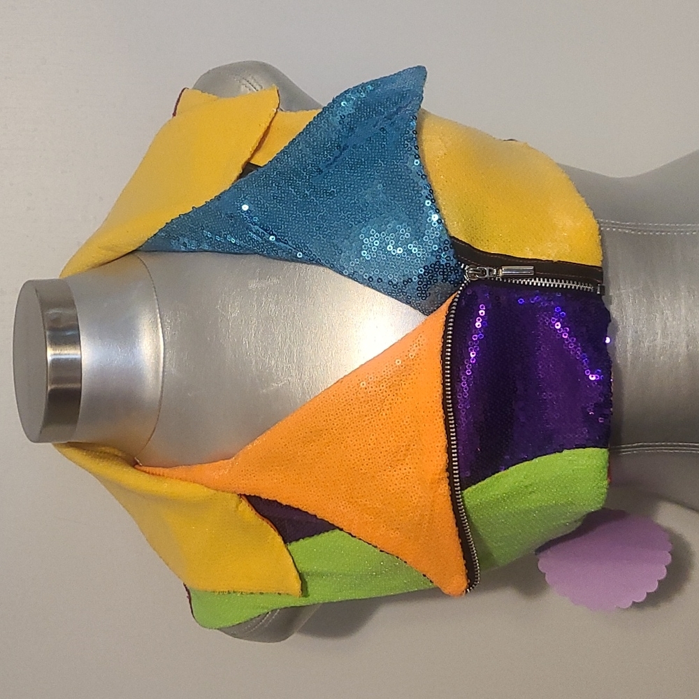 Designer Maggie Barry custom made sequence vest in muti colored.